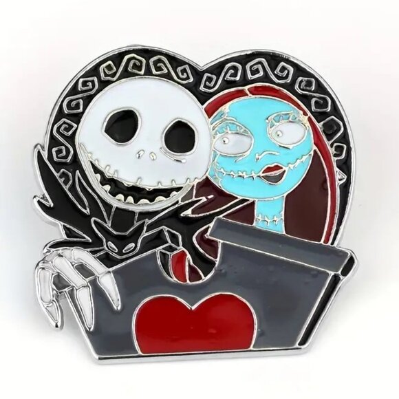 Nightmare Before Christmas Enamel Pin Jack & Sally Brooch Disney Goth Emo Scene - Picture 1 of 4